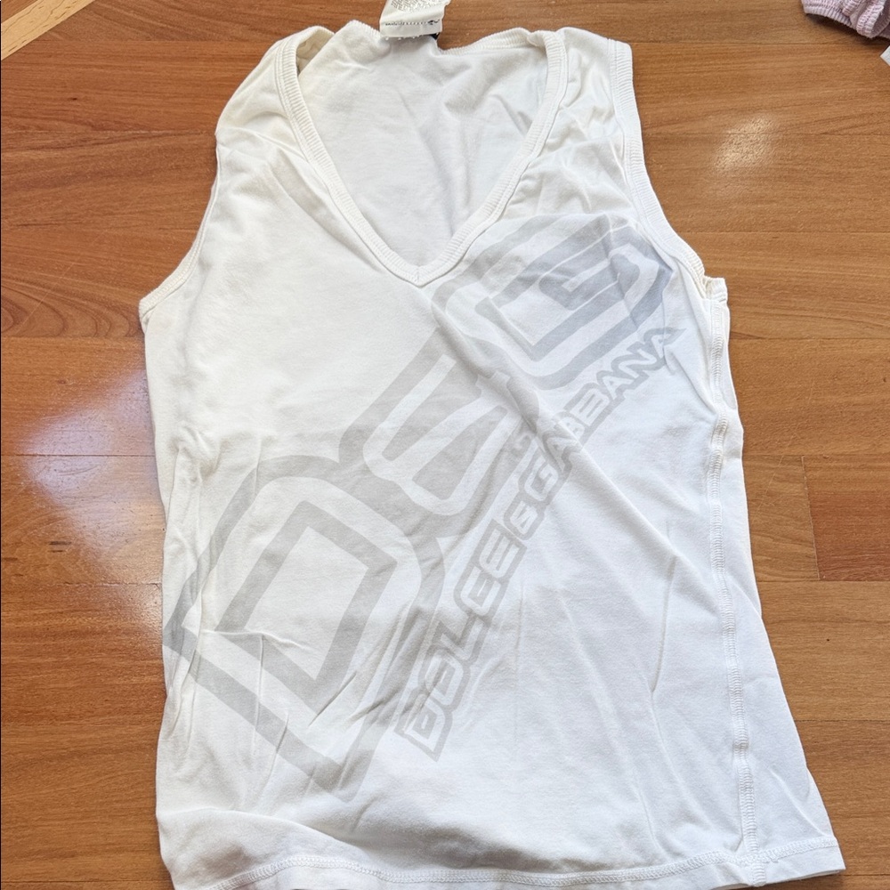 Dolce & Gabbana White V-Neck Tank Top